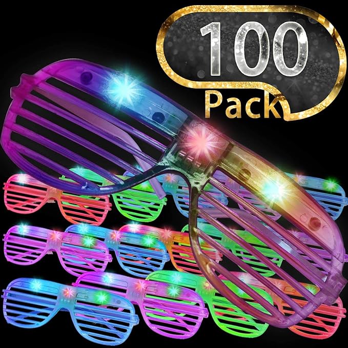 100 Pack Glow Sticks Glasses Bulk Party Pack,Light Up Glasses Bulk,Glow in the Dark Party Supplies Favors,LED Sunglasses,Concert,Neon,Birthday,Patriotic Fiesta Party Favors,Big Event