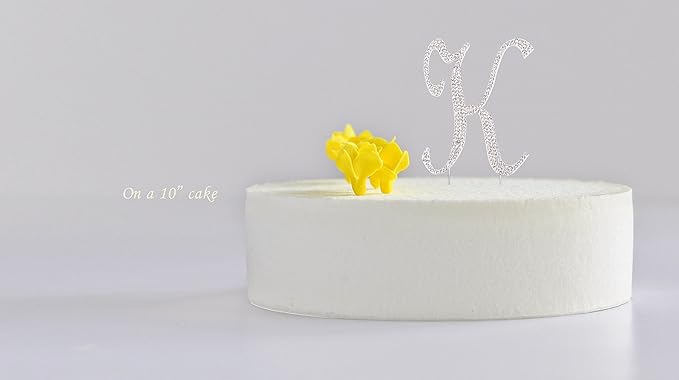 LOVENJOY Gift-Boxed 3.7" Sparkly Crystal Rhinestone Letter K Cake Topper Silver