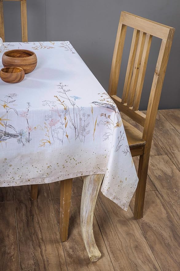 Maison d' Hermine Table Cloth Square Table 100% Cotton 60 x 60 Inches Tablecloth Reusable Decorative for Dining Kitchen Room Farmhouse Party Home Hotel Restaurant Spring Summer- Meadow Florals - Beige