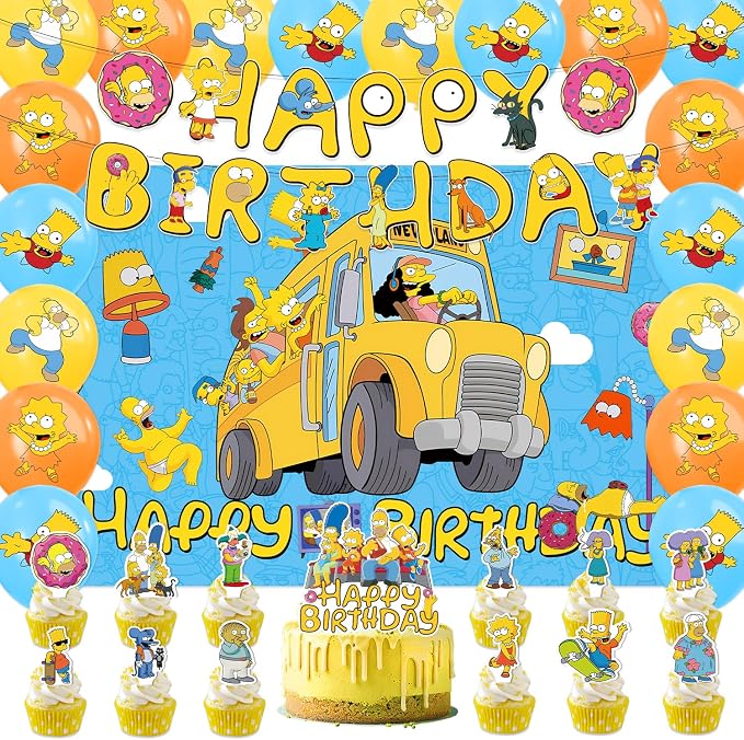 42Pack Simpsonss Party Supplies Kit Set Include Banner ,Cake Topper ,Backdrop ,Balloons for Party Decorations (YE1)