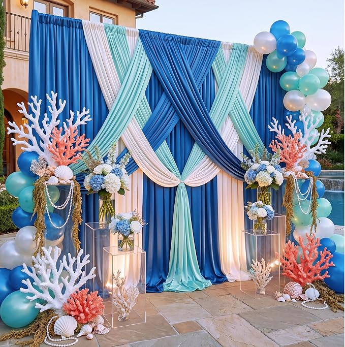 20ft×12ft Royal Blue Backdrop Curtain for Wedding Parties,4 Panels Wrinkle Free Polyester Photo Backdrop Drapes Back Drop Cloth for Birthday Photography Background