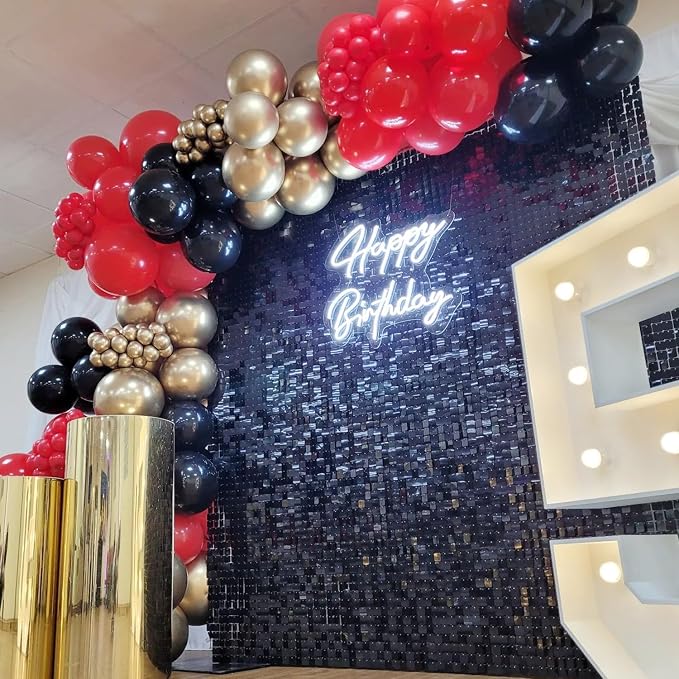 COKAOBE Black Shimmer Wall Backdrop, 48PCS Square Sequin Shimmer Backdrop Panel, Photo Backdrops for Birthday, Anniversary, Wedding, Graduation & Bachelorette Party Decoration