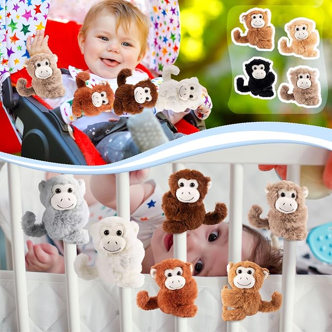 Liliful 8 Pack Kids Plush Gifts Stuffed Animal Cat Slap Bracelets - 8 Inch Back to School Prize Box Toys Wrist Cute Snap Birthday Rewards for Boys Girls Child Pet Adoption Party Favors(Monkeys)