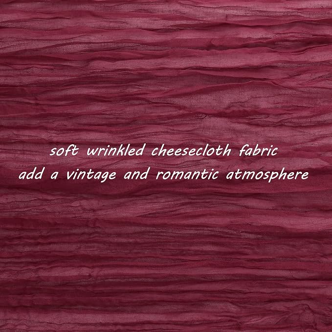 12 Pack 10Ft Cheesecloth Table Runner 35x120 Inch Boho Gauze Table Runner Rustic Cheese Cloth Long Romantic Table Runners for Wedding Bridal Shower Birthday Party Table Decor (Burgundy)