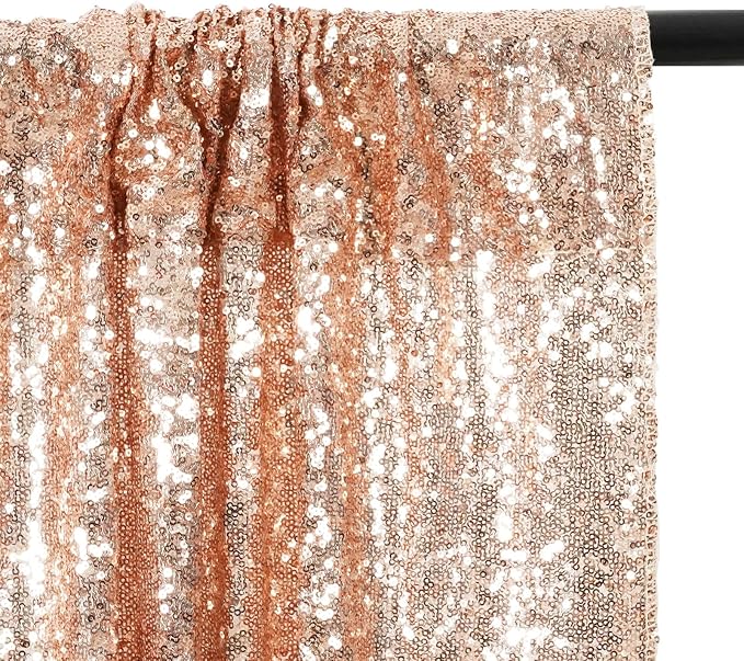 Eternal Beauty Sequin Backdrop Curtains, 2x8 Ft-2 Panels Rose Gold Back Drop for Mother's Day Shimmer Photography Party Wedding Birthday Decor