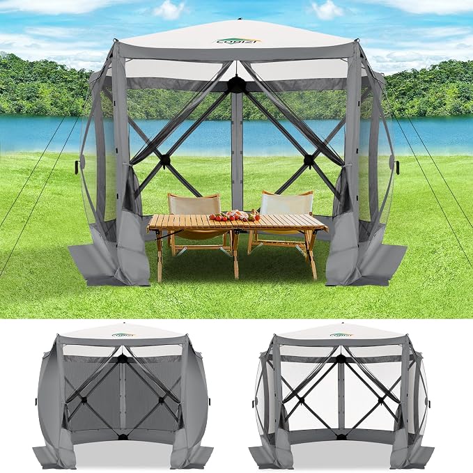 COBIZI 10x10 FT Pop up Gazebo, Popup Canopy tent, Screened In Gazebos with sidewalls, Waterproof Portable Outdoor Small Screen tents Sun Shelter,carpas para patio for Camping, Garden and Backyard,Gray