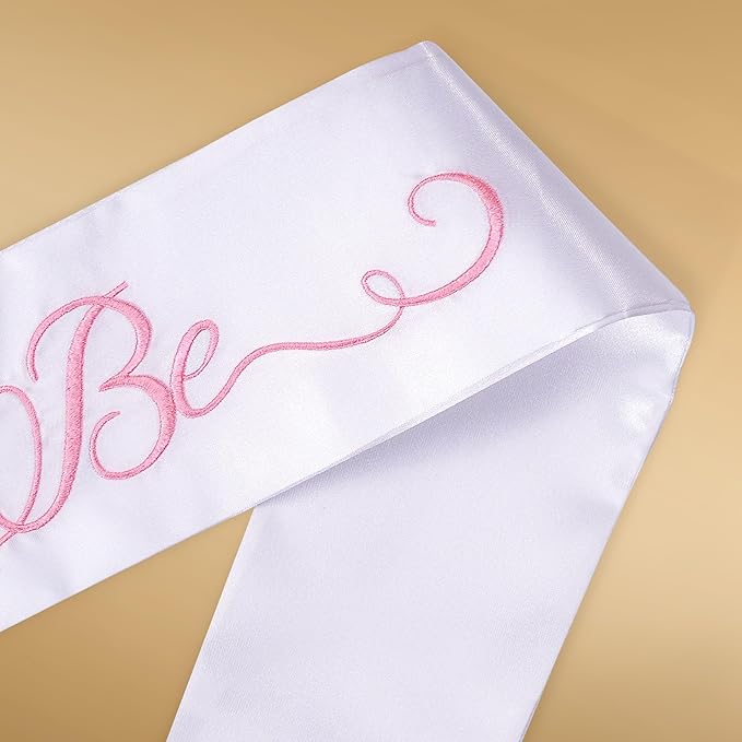 Embroidered Bride to Be Sash Double-Layer Satin Sash Bridal Shower Hen Night Bachelorette Party Accessories(White)