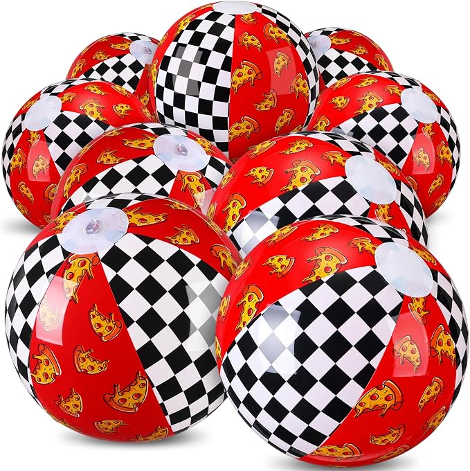 Leyndo 12 Pcs Inflatable Beach Balls Bulk for Kids 7.9" Checkered Pizza Pool Ball for Summer Pool and Beach Game Gifts Spooky Birthday Party Supplies Class Party Decorations Favor