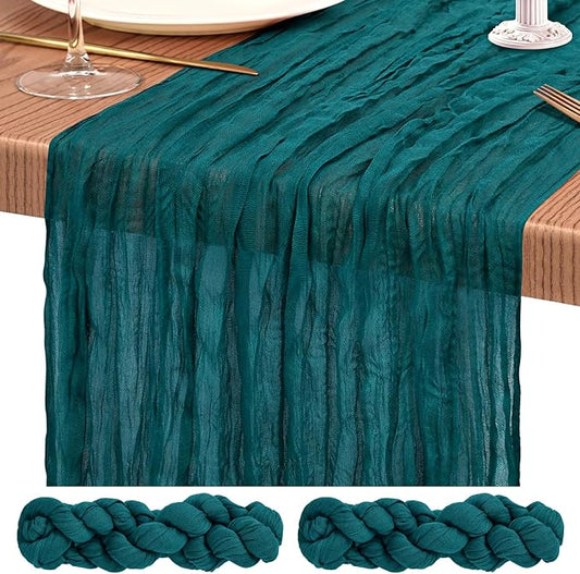 2 Pack Cheesecloth Table Runner 10FT Teal Table Runner Boho Gauze Cheese Cloth Table Runners Long Rustic Sheer Table Decorations for Wedding Party Baby Bridal Shower Birthday Holiday Home