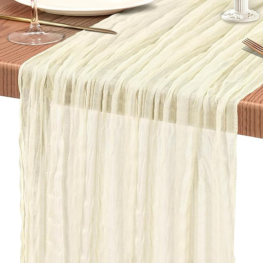 1 Pack Cheesecloth Table Runner 10FT Beige Table Runner Boho Gauze Cheese Cloth Table Runners Long Rustic Sheer Table Decorations for Wedding Party Baby Bridal Shower Birthday Holiday Home