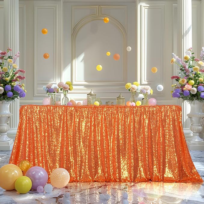 Poise3EHome Orange Sequin Tablecloth 60×120 Inch Rectangle Sequin Fabric Table Cloth for Halloween Birthday Party Wedding Christmas Holiday Cake Table Decoration