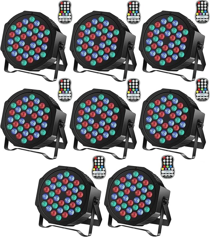 Rechargeable Stage Par Lights U`King RGB 36 LED Uplights Battery Powered with RGB 36W DJ Uplights Sound Activated Remote Control for Wedding DJ Disco Events Halloween Church Live Party- 8 Pack