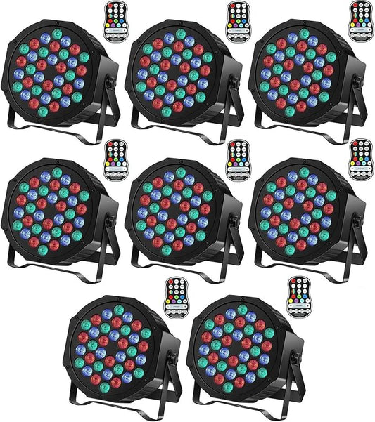 Rechargeable Stage Par Lights U`King RGB 36 LED Uplights Battery Powered with RGB 36W DJ Uplights Sound Activated Remote Control for Wedding DJ Disco Events Halloween Church Live Party- 8 Pack