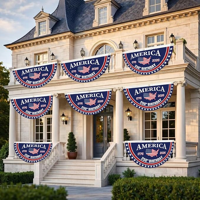 250 year anniversary Birthday Bunting Flag, 1776-2026 Commemorative Patriotic Fan Banner, 1.5x3 FT with Brass Grommets 2 Pack