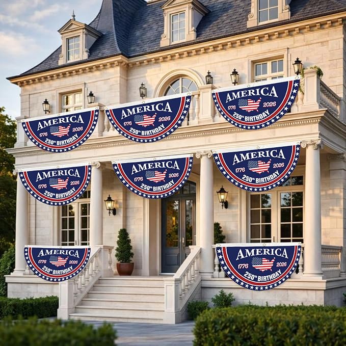 250 year anniversary Birthday Bunting Flag, Patriotic USA Anniversary Fan Banner 1776-2026, 2x4 FT, Navy Blue Red White, with Brass Grommets 2 Pack