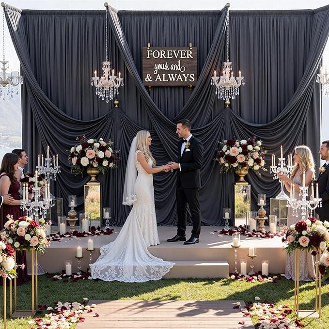 30ft x 10ft Wrinkle Free Black Backdrop Curtain for Parties, 6 Panels 5X10ft Polyester Black Photo Backdrop Drapes Back Drop Cloth for Birthday Wedding Party Photography Background