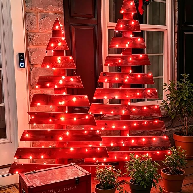 QITONG 8 Pack Red Fairy Lights Battery Operated Outdoor, Each 16 ft 50 LED Mini String Lights, Sliver Wire Christmas Twinkle Lights Indoor