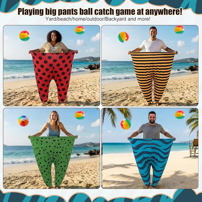 Seematn Granny Pants Yard Game Set of 4 Big Pants and 20 Balls 1 Pump, Granny Pant Outdoor Party Game for Adults Teens Group Family Reunions Backyard Tossing Fun