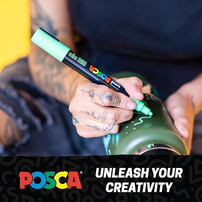 Uni Posca Paint Markers, 5M Medium Acrylic Markers with Reversible Tips, Artist Recommended For Gifts, Decorations, Fabric, Metal, Glass, Wood and Canvas, Assorted Colors, Set of 29