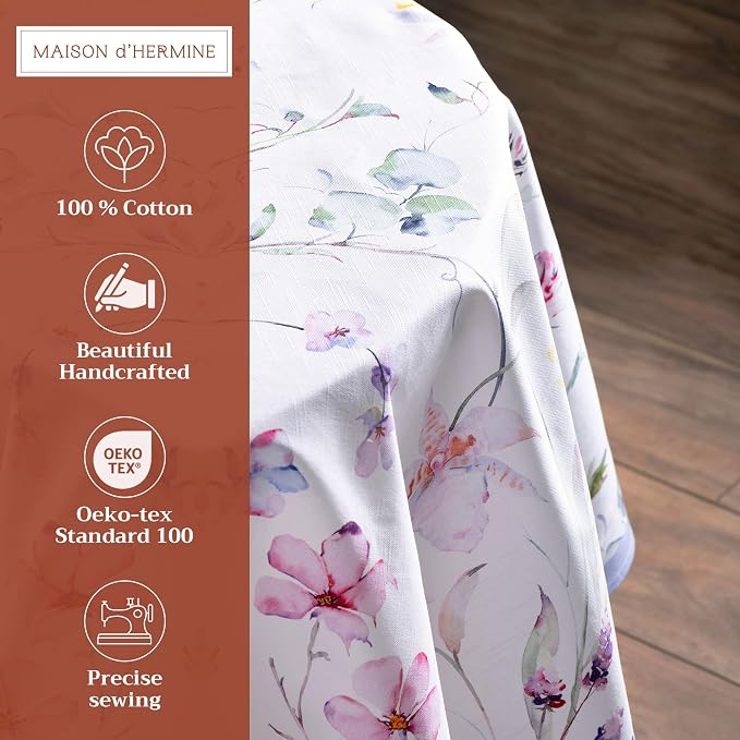 Maison d' Hermine Table Cloth Round Table 100% Cotton 63 Round Inches Tablecloth Reusable Decorative for Dining Kitchen Room Farmhouse Party Home Hotel Restaurant Spring Summer - Summer Floral
