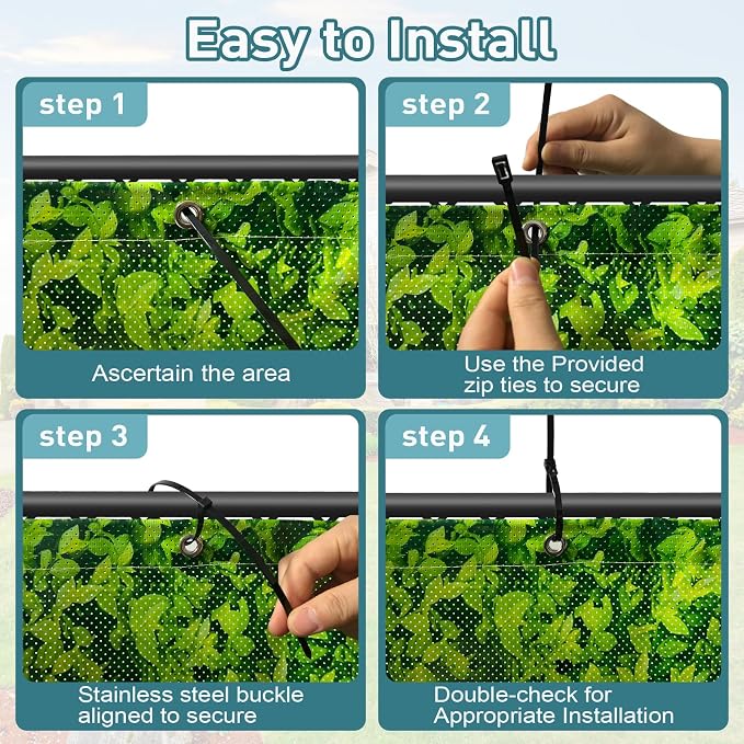 Shade&Beyond 3' X 7' Privacy Fence Screen Customized 450 GSM PVC Printed Privacy Fence with Zip Ties for Courtyards, Pools, Balconies-Green Leaves