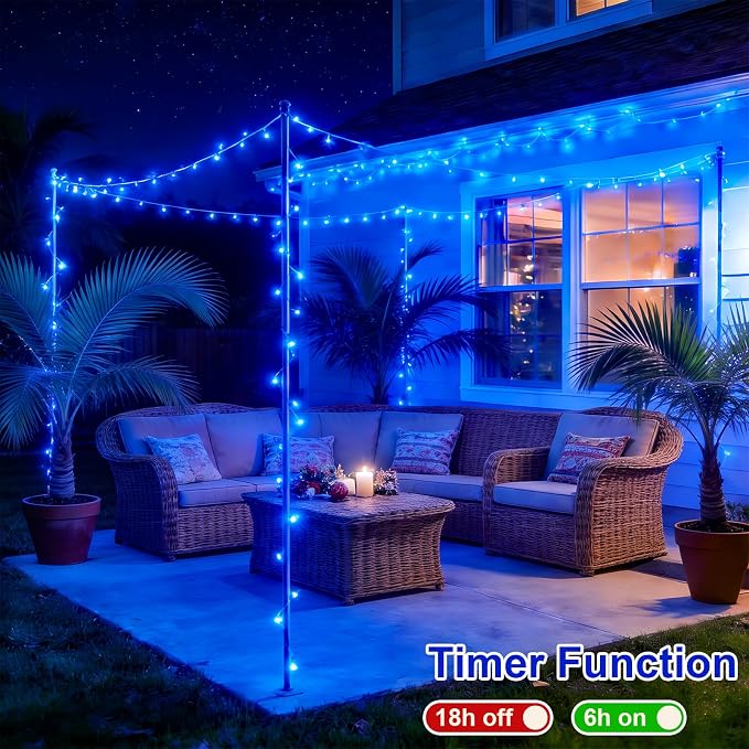 QITONG 2 Pack Battery Operated String Lights, Each 33ft 100 LED Blue Christmas Lights Outdoor Waterproof, 8 Modes Clear Wire Twinkle Fairy Lights Indoor with Remote