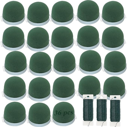 MOUYAT 36 PCS Mini Round Floral Foam Holders with Green Arrangement Wire, Floral Foam Blocks for Wedding Table Decor Wine Bottle Arrangements