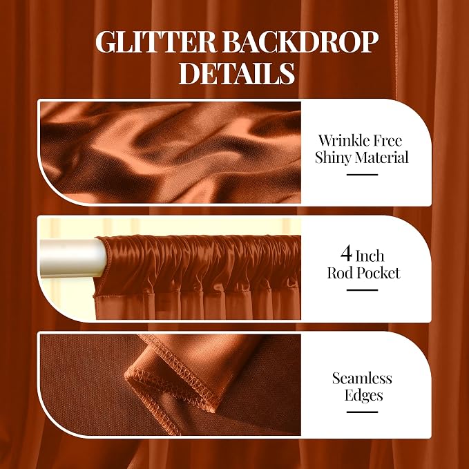 30x10ft Terracotta Glitter Backdrop Curtain for Parties, Wrinkle Free Satin Photo Backdrop Drapes 6 Panels 5x10FT Shimmer Back Drop Cloth for Wedding Birthday Baby Shower Photography Background Decor