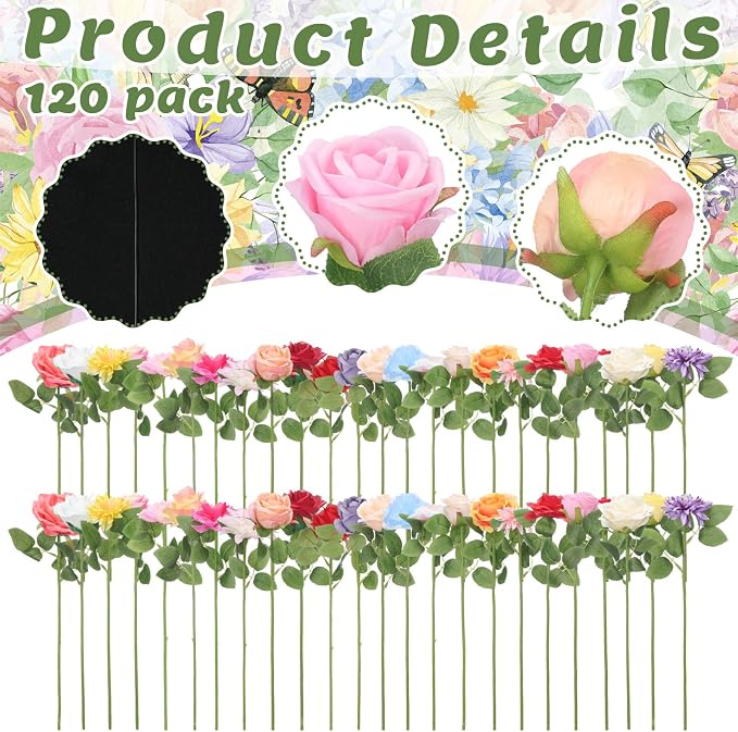 Lyrow 120 Pack Artificial Flower Hanging Flowers Ornament Floating Garland Ceiling Strings for Wedding Anniversary Engagement Marriage Proposal Floral Birthday Party Decor (Rose,Colorful)