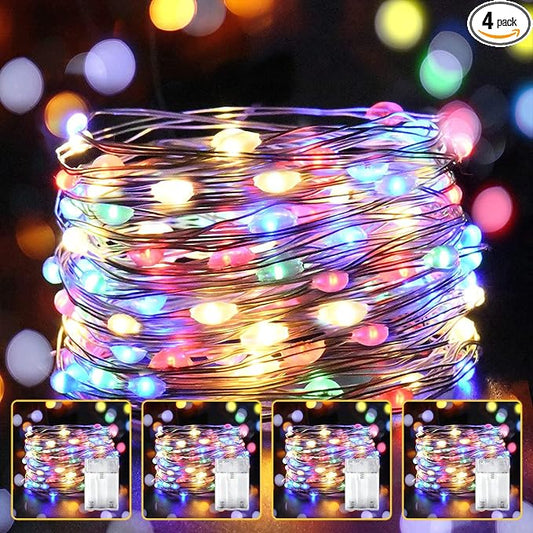 4 Pack LED Fairy Lights Battery Operated 20FT 60 LEDs Silver Wire String Lights Twinkle Lights Starry Fairy Lights for Bedroom Christmas Wedding Party Indoor Outdoor Decorations, Multicolor
