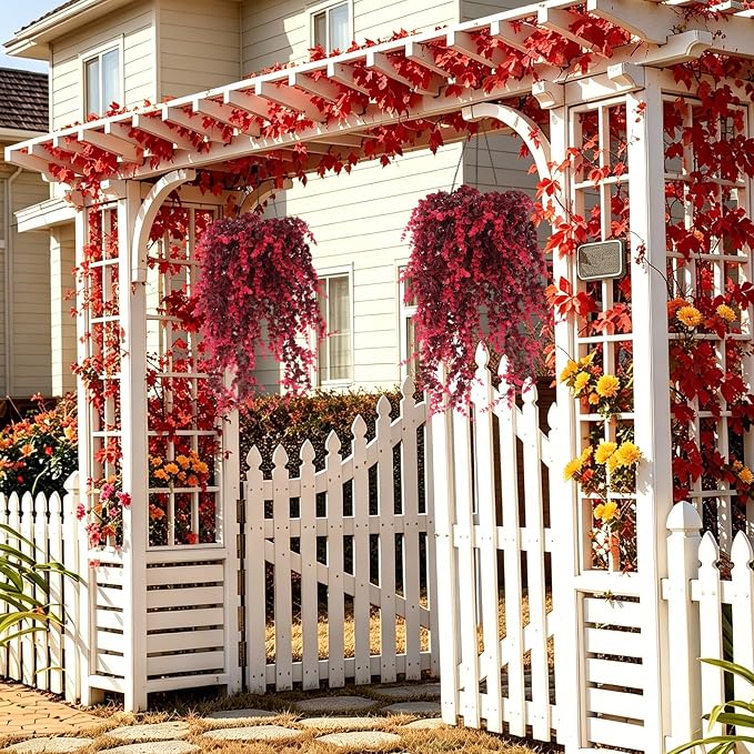 RECUTMS 3Pcs Artificial Fall Hanging Money Plants 31.5" for Indoor Outdoor | UV Resistant,Wine Red Hanging Artificial Plants,Fall Fake Vine for Autumn Home Garden Patio Front Porch Wedding Party Decor