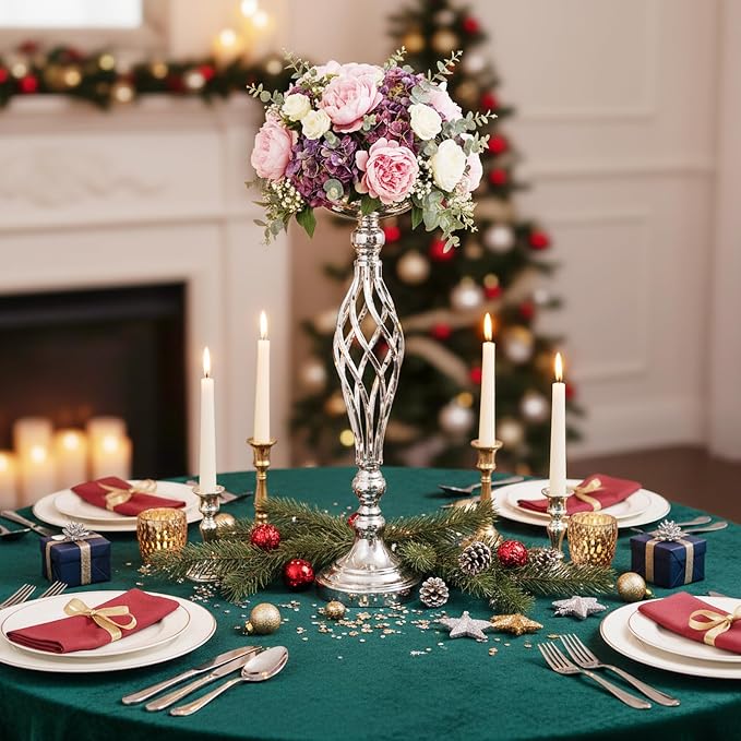 Silver Wedding Vases for Table Centerpieces - 2pcs of Twist Candleholder Stands, Elegant Floral Arrangement Vases, Metal Centerpieces for Reception Table Wedding Road-Leading Home Decor