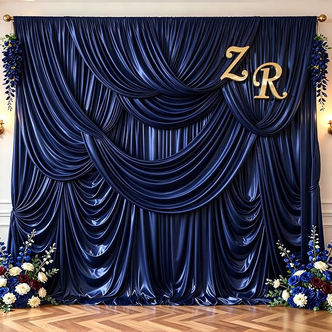 Navy Blue Glitter Backdrop Curtains - 10x12FT Satin Photo Backdrop, Wrinkle-Free Shimmer Back Drop Cloth Shiny Drapes for Photobooth Wedding Birthday Parties Photoshoot Background Decorations