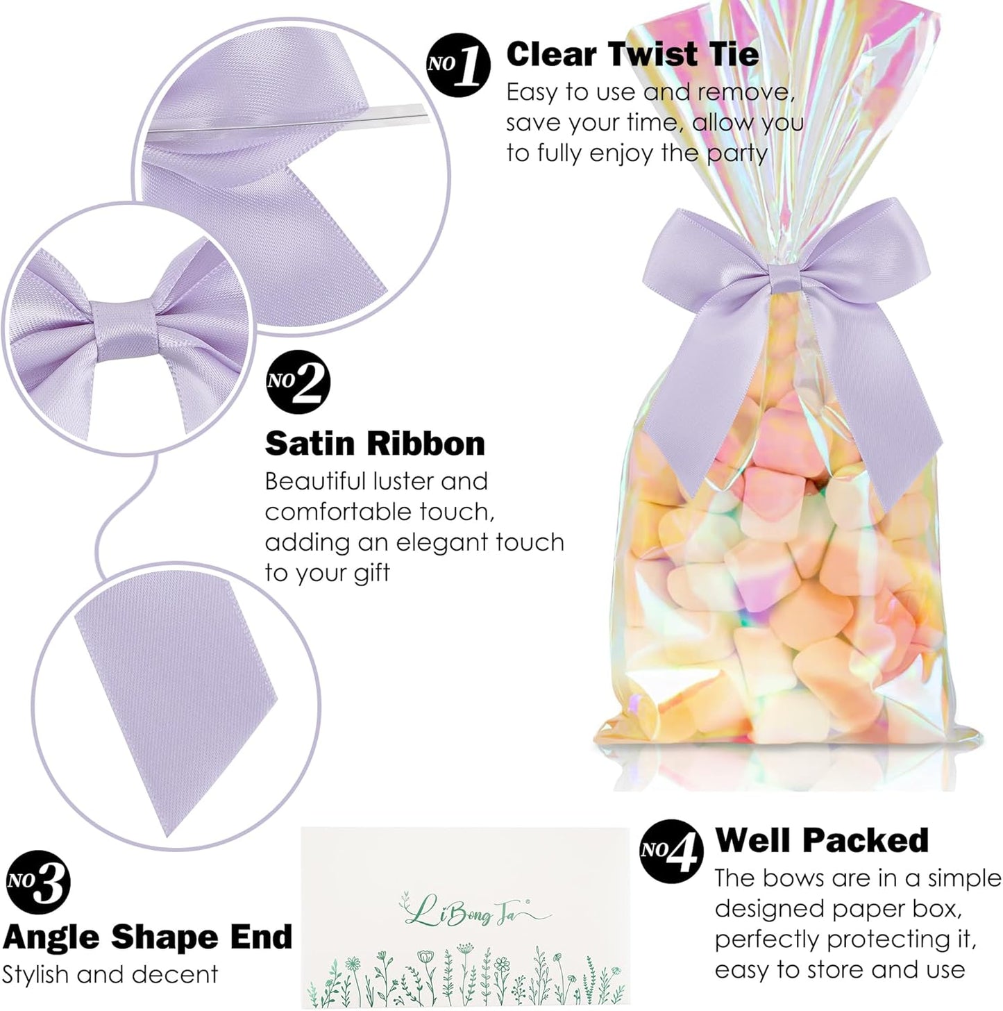 3.5" Lavender Bow Satin Pre-Tied Bows for Gift Wrapping, Small Bows for Crafts, Purple Bows, Candy Apple Bows, Twist Tie Bows for Cake Decorating, Party Favor, Wedding Decoration-36 Counts