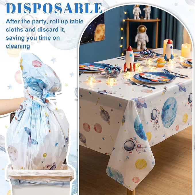 NatNarr 6 Pack First Trip Around The Sun Space Tablecloths, 54 x 108 Inch Outer Space Themed Tablecloth for 1st Birthday Baby Shower Home Party Decorations