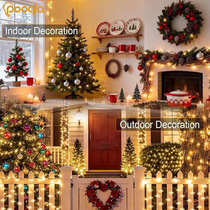 Pooqla 2 Pack String Lights Battery Operated, Total 33.3ft 100 LED Fairy Lights Indoor Outdoor Decorations, 8 Modes Warm White Battery Christmas Lights for Bedroom Classroom Porch Party Yard Decor