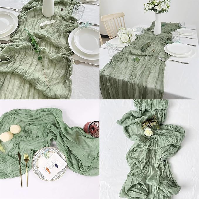 16 Pack Sage Green Cheesecloth Table Runner 20 x 120 inch Gauze Table Runners 10 FT Long,Semi Sheer Boho Cheese Cloth Fabric Table Runner Bulk for Wedding,Party,Baby Shower,Bridal Shower Decoration