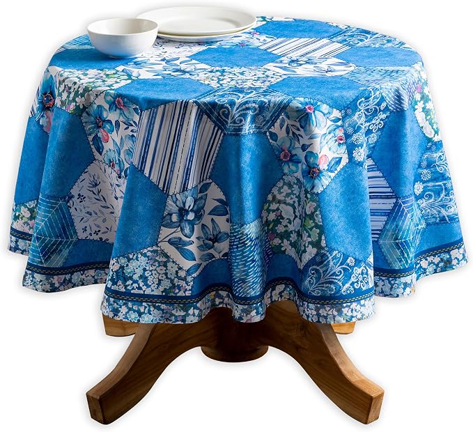 Maison d' Hermine Table Cloth Round Table 100% Cotton 63 Round Inches Tablecloth Reusable Decorative for Dining Kitchen Room Farmhouse Party Home Hotel Restaurant Spring Summer - Summer Blues