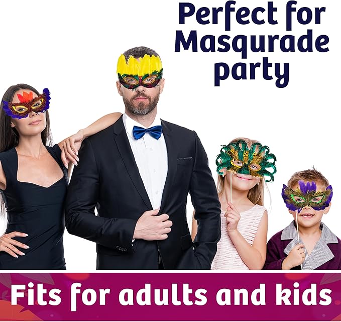 Bedwina Bulk Mardi Gras Masks 12/50/300Pcs - Carnival Masquerade for Women, Men, Kids Party Costume, Mardi Gras Decorations