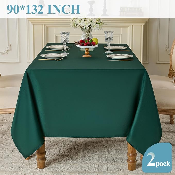 VidaFete 2 Pack 90 * 132inch Rectangle Table Cloth Polyester, Stain Wrinkle Resistant Polyester Dining Table Cover for Kitchen Dinning Party Wedding Rectangular Table Buffet Decoration(Green)
