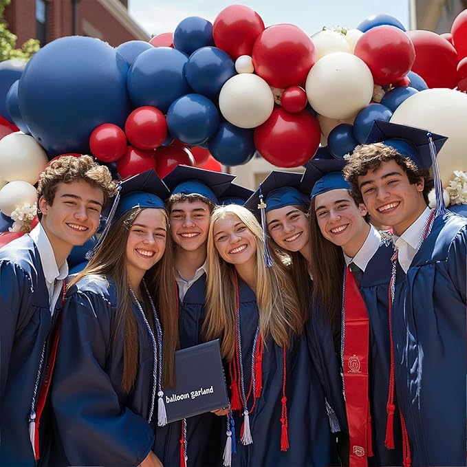 Red White Blue Balloons Arch Kit, Double Stuffed Dark Ruby Red Navy Blue Ivory White Balloons Garland for Patriotic Baseball Graduation Nautical Birthday Party Independence Day Decoration