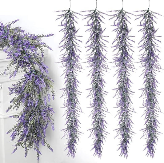 4 Pack Artificial Lavender Garland 6.2 Long Faux Silk Leaf Lavender Leaves Vines Greenery Garland Spring Summer All Season for Wedding Arch Indoor Outdoor Wall Decoration
