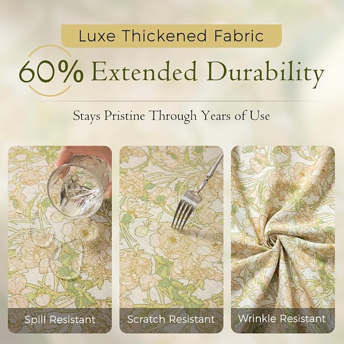 French Linen Tablecloth Square, Vintage Floral Table Cloth, Waterproof Table Cover for Picnic Dining Party Wedding, Sage Green, 55x55''