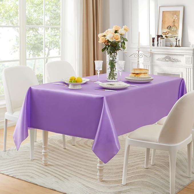 6 Pack Satin Table Cover Rectangle Silkly Soft Table Cloth, Satin Dining Table Cloths for Wedding Banquet Table Decoration, Dining Room, Indoor and Outdoor Use, 60 x 84 Inches, Light Purple
