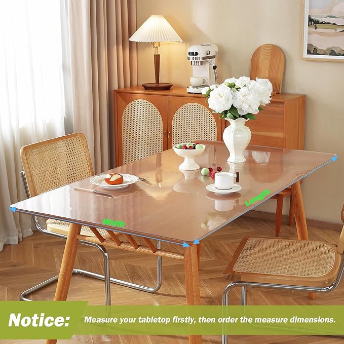 Frosted Clear Table Protector 36 x 96 Inch, 1.5mm Thick Plastic Table Cover, Waterproof PVC Clear Table Cover Protector, Desk Protector Mat, Writing Desk Pad for Desktop, Coffee & Dining Room Table
