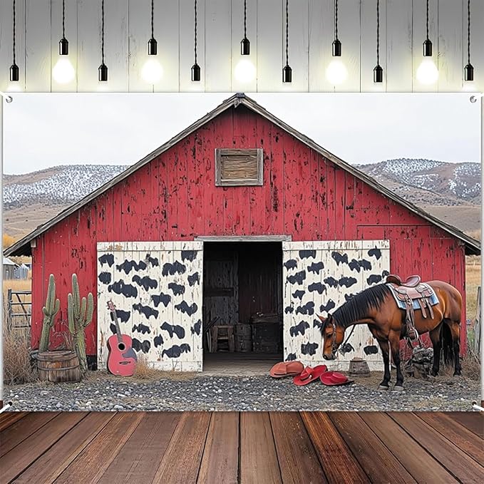 Leowefowa Western Valentine's Day Photo Backdrop 8x4ft Vintage Valentine's Day Theme Photography Backdrop Horse, Red House, Cactus, Cowboy Valentines Backdrops Valentine Photo Booth Props Vinyl