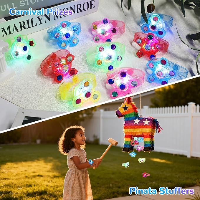 SCIONE 48 Pack LED Light Up Fidget Spinner Bracelets, Glow in The Dark Party Favors for Kids 4-8 8-12, Birthday Gift