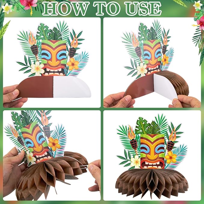 Hawaiian Luau Party Decorations Tropical Beach Aloha Palm Leaves Garland Luau Honeycomb Table Centerpiece Tissue Pom Poms Paper Fans Tiki Totem Hanging Decor Tropical Summer Beach Pool Party Supplies