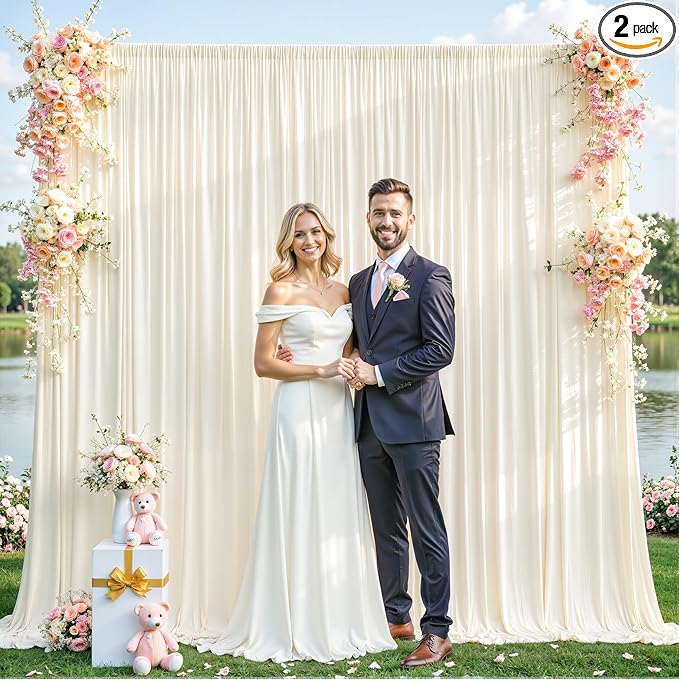 10ft x 10ft Champagne Backdrop Curtain for Baby Shower Wrinkle Free Backdrop Drapes Panels for Parties Wedding Bridal Shower Birthday Photo Photography Polyester Fabric Background Decoration