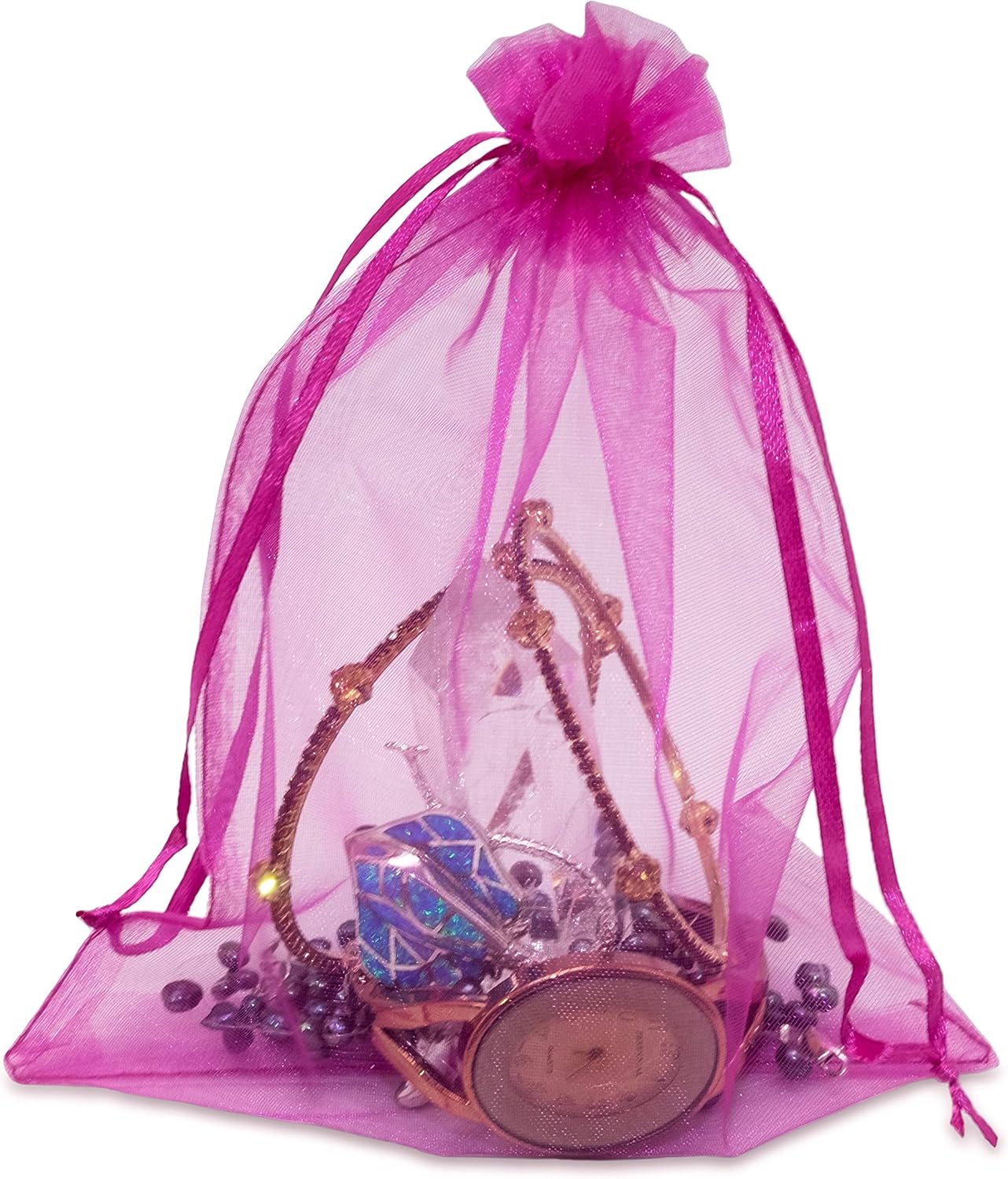 TheDisplayGuys 48-Pack 6x8 Hot Pink Sheer Organza Gift Bags with Drawstring, Jewelry Candy Treat Wedding Party Favors Mesh Pouch